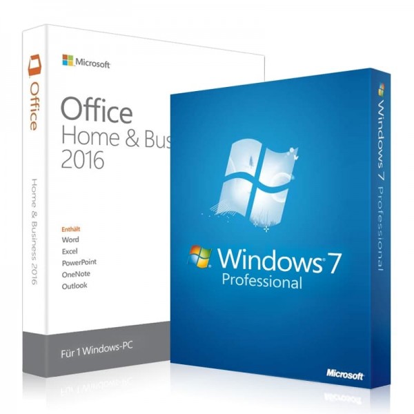 Windows 7 Professional + Office 2016 Home & Business + Lizenzschlüssel